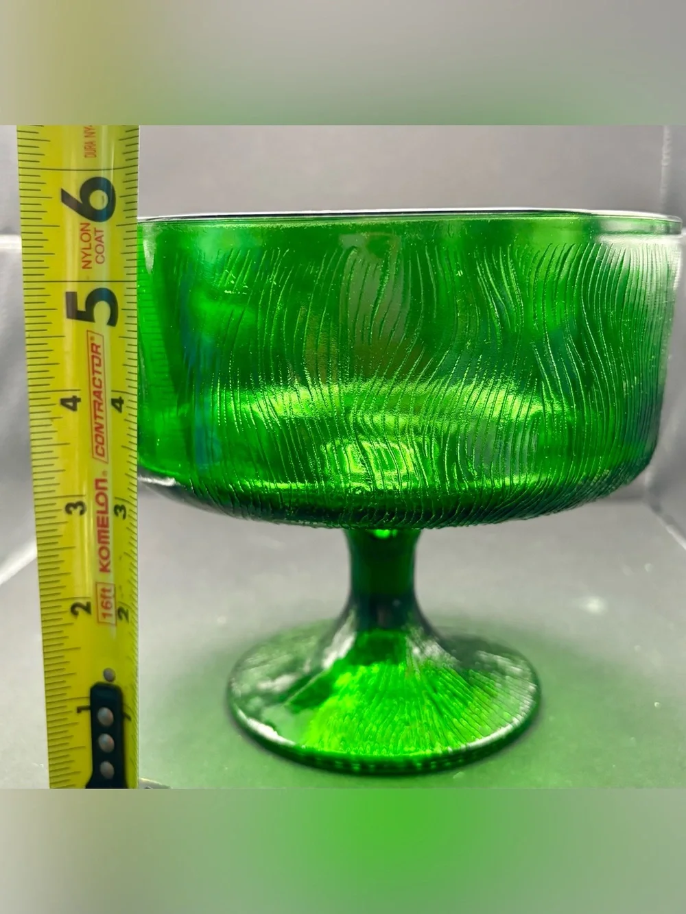 Vintage Green Hoosier Glass 4032 Pedestal Dish Textured Footed Candy Bowl